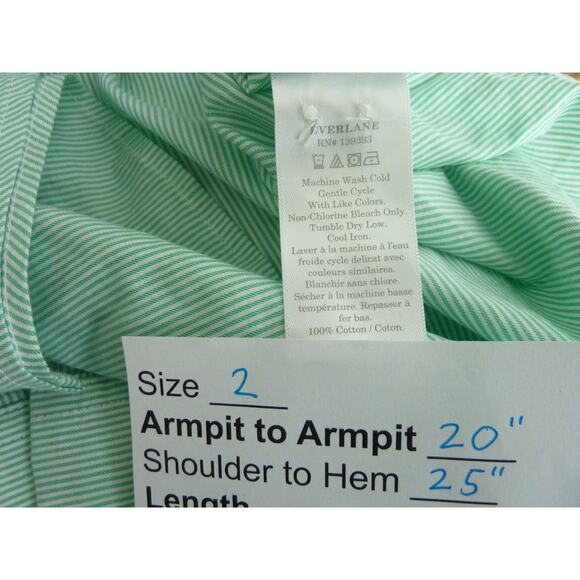 NWT Everlane Long Sleeve Button Down Cotton Mint Green Striped Shirt 2 - Picture 7 of 8